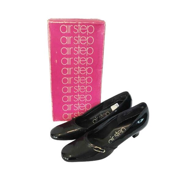 60s 70s Vintage New Old Stock Black Patent Leather Pumps by Air Step, Size 9 AAA - Picture 2 of 6